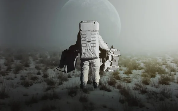 Astronauta chodzę na niezbadanej planecie. Elementy dostarczone przez NASA — Zdjęcie stockowe