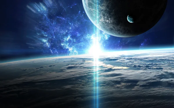 Universe scene with planets, stars and galaxies in outer space showing the beauty of space exploration. Elements furnished by NASA