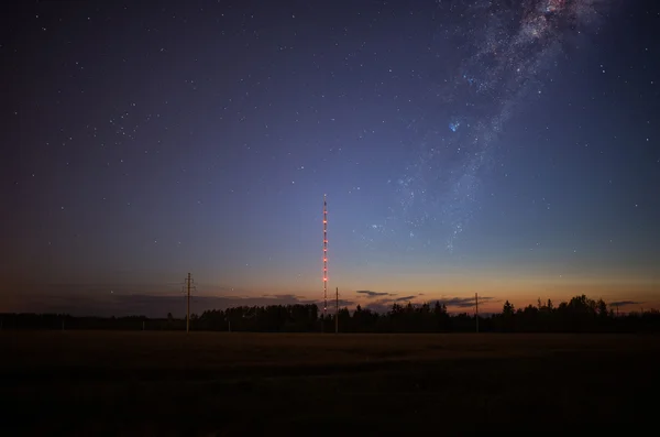 Ciel étoilé et prairie d'été — Photo