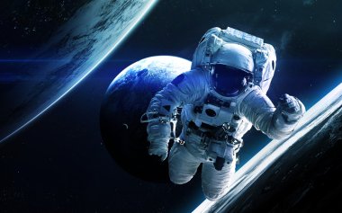 Astronot uzayın derinliklerinde. Nasa tarafından döşenmiş bu görüntünün elemanları