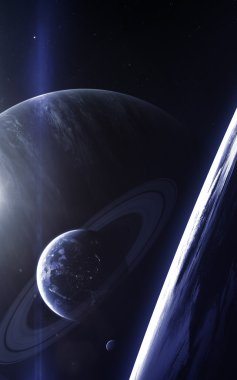 Derin uzay sanatı. Bulutsular, gezegenler galaksiler ve yıldızlar güzel kompozisyon. Duvar kağıdı ve baskı için awesome. Nasa tarafından döşenmiş bu görüntünün elemanları