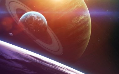 Derin uzay sanatı. Bulutsular, gezegenler galaksiler ve yıldızlar güzel kompozisyon. Duvar kağıdı ve baskı için awesome. Nasa tarafından döşenmiş bu görüntünün elemanları