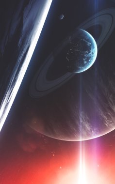 Derin uzay sanatı. Bulutsular, gezegenler galaksiler ve yıldızlar güzel kompozisyon. Duvar kağıdı ve baskı için awesome. Nasa tarafından döşenmiş bu görüntünün elemanları