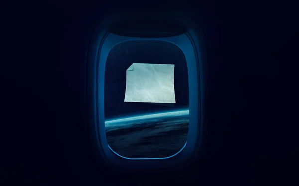 Ziemska planeta w otworze okna statku kosmicznego. Elementy tego obrazu dostarczone przez NASA — Zdjęcie stockowe