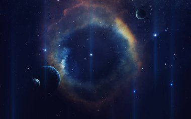 Kozmik sanat, bilim kurgu duvar kağıdı. Derin uzayın güzelliği. Evrende milyarlarca galaksi var. Bu görüntünün elementleri NASA tarafından desteklenmektedir