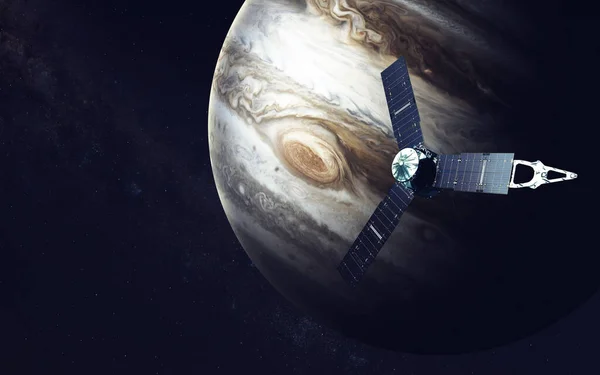 Juno rymdfarkoster och Jupiter. Delar av denna bild tillhandahålls av NASA — Stockfoto
