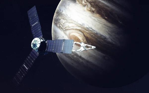 Juno rymdfarkoster och Jupiter. Delar av denna bild tillhandahålls av NASA — Stockfoto