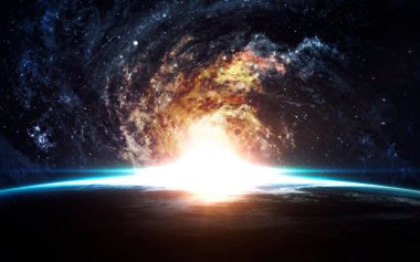 Kozmik sanat, bilim kurgu duvar kağıdı. Derin uzayın güzelliği. Evrende milyarlarca galaksi var. Bu görüntünün elementleri NASA tarafından desteklenmektedir