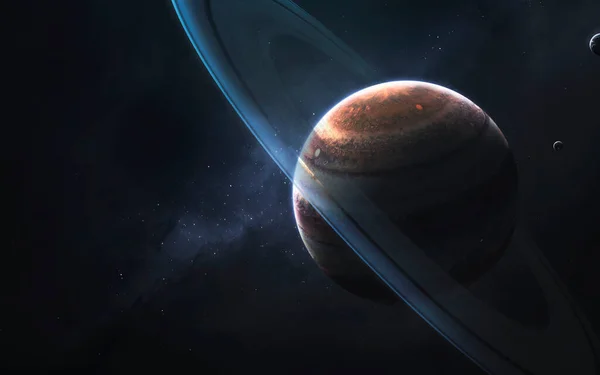 Anillos brillantes de gigante de gas, impresionante fondo de pantalla de ciencia ficción, paisaje cósmico. Elementos de esta imagen proporcionados por la NASA — Foto de Stock