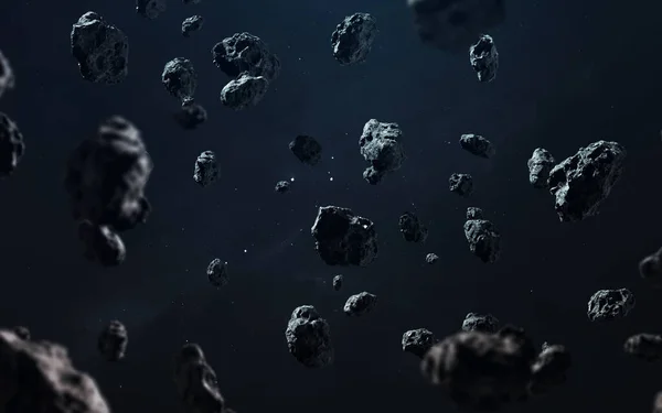 Pole asteroidów, piękna tapeta science fiction z nieskończoną przestrzenią kosmiczną. Elementy tego obrazu dostarczone przez NASA — Zdjęcie stockowe