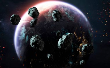 Meteor yağmuru ve Dünya, gezegenin son günleri, muhteşem bilim kurgu duvar kağıtları. Bu görüntünün elementleri NASA tarafından desteklenmektedir