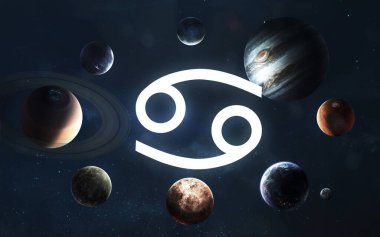 Zodiac burcu, kanser. Güneş sisteminin ortası. Bu görüntünün elementleri NASA tarafından desteklenmektedir