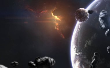 Derin uzay gezegenleri, muhteşem bilim kurgu duvar kağıtları, kozmik manzaralar. Bu görüntünün elementleri NASA tarafından desteklenmektedir