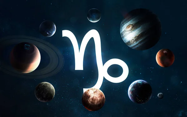 Zodiac sign - Capricorn. Middle of the Solar system. Elements of this image furnished by NASA — Stock Photo, Image