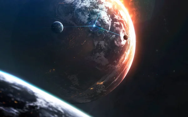 Świecąca planeta, fantastyczna tapeta science fiction, kosmiczny krajobraz. Elementy tego obrazu dostarczone przez NASA — Zdjęcie stockowe