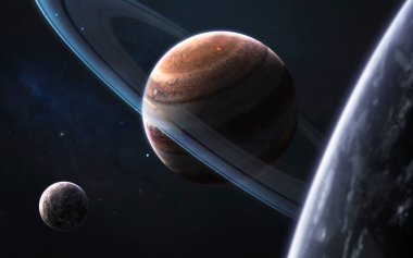 Keşfedilmemiş gezegenler, evrenin müthiş bilim kurgu illüstrasyonu. Bu görüntünün elementleri NASA tarafından desteklenmektedir