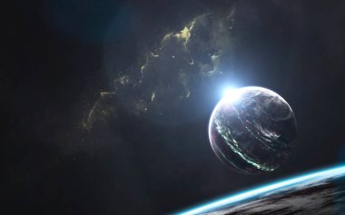Derin uzay gezegenleri, muhteşem bilim kurgu duvar kağıtları, kozmik manzaralar. Bu görüntünün elementleri NASA tarafından desteklenmektedir