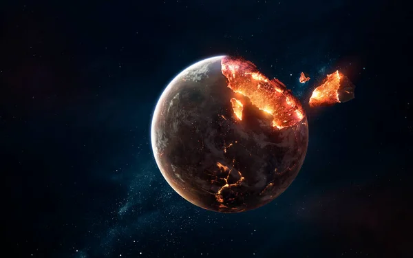 Planeetexplosie. Apocalyps in de ruimte, het vernietigen van kosmisch object. Elementen van deze afbeelding geleverd door NASA — Stockfoto