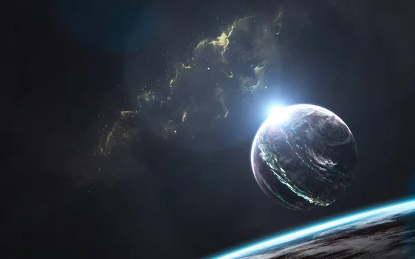 深空行星，令人敬畏的科幻小说壁纸，宇宙风景。美国航天局提供的这一图像的要素 — 图库照片