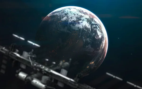 深空行星，令人敬畏的科幻小说壁纸，宇宙风景。美国航天局提供的这一图像的要素 — 图库照片