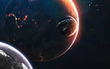 Parlayan gezegen, muhteşem bilim kurgu duvar kağıdı, kozmik manzara. Bu görüntünün elementleri NASA tarafından desteklenmektedir
