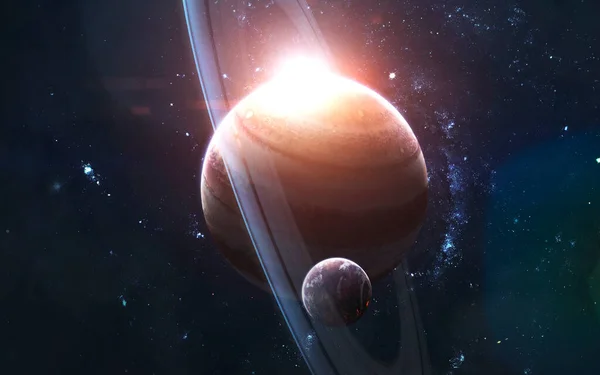 Gigant de gaz cu satelit, minunat tapet science fiction, peisaj cosmic. Elemente ale acestei imagini furnizate de NASA — Fotografie, imagine de stoc