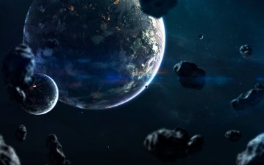 Derin uzay gezegenleri, muhteşem bilim kurgu duvar kağıtları, kozmik manzaralar. Bu görüntünün elementleri NASA tarafından desteklenmektedir