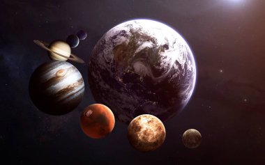 Güneş sistemi gezegenleri, muhteşem bilim kurgu duvar kağıtları. Bu görüntünün elementleri NASA tarafından desteklenmektedir