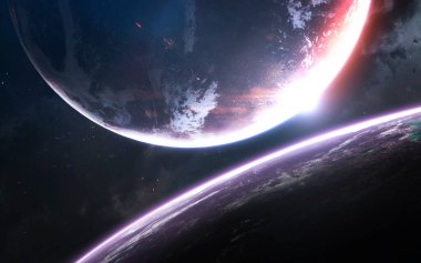 Derin uzay gezegenleri, muhteşem bilim kurgu duvar kağıtları, kozmik manzaralar. Bu görüntünün elementleri NASA tarafından desteklenmektedir