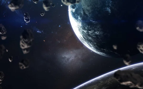 Πλανήτες, λαμπερά αστέρια και αστεροειδείς. Εικόνα βαθέως διαστήματος, φαντασία επιστημονικής φαντασίας σε υψηλή ανάλυση ιδανικό για ταπετσαρία και εκτύπωση. Στοιχεία αυτής της εικόνας που παρέχονται από τη NASA — Φωτογραφία Αρχείου