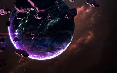 Bilim kurgu uzayı görselleştirme. Gezegen sistemi Dünya 'dan binlerce ışık yılı uzakta. Bu görüntünün elementleri NASA tarafından desteklenmektedir