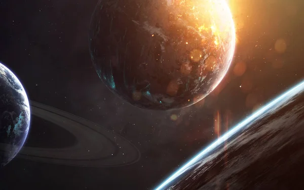 Tapeta science fiction. System planetarny tysiące lat świetlnych od Ziemi. Elementy tego obrazu dostarczone przez NASA — Zdjęcie stockowe