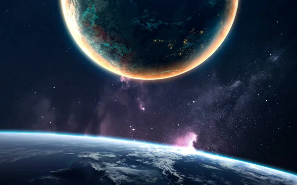 Niekończący się kosmiczny krajobraz z miliardami gwiazd i planet. Elementy tego obrazu dostarczone przez NASA — Zdjęcie stockowe