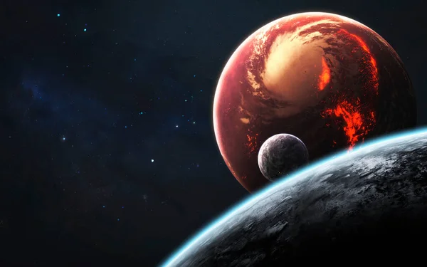 Outforskade planeter, fantastisk science fiction illustration av kosmos. Delar av denna bild tillhandahålls av NASA — Stockfoto