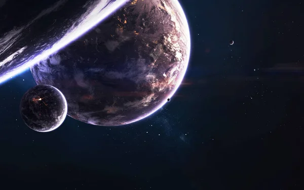 Mélyűri bolygók, fantasztikus sci-fi tapéta, kozmikus táj. A kép elemeit a NASA bocsátotta rendelkezésre — Stock Fotó