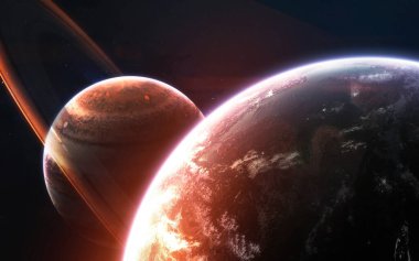 Derin uzay gezegenleri, muhteşem bilim kurgu duvar kağıtları, kozmik manzaralar. Bu görüntünün elementleri NASA tarafından desteklenmektedir