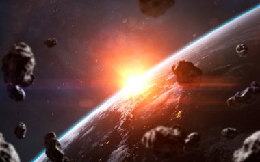 Derin uzay. Bilim kurgu duvar kağıdı, gezegenler, yıldızlar, galaksiler ve nebulalar muhteşem kozmik görüntüde. Bu görüntünün elementleri NASA tarafından desteklenmektedir