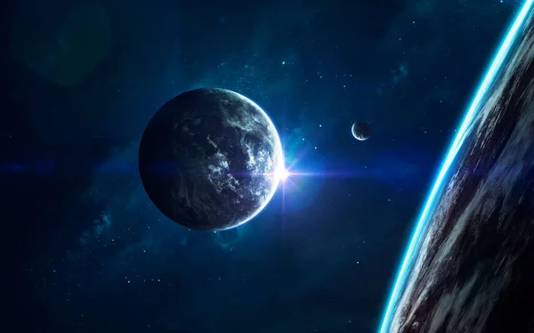 Kozmikus táj, gyönyörű sci-fi tapéta végtelen mély űrrel. A kép elemeit a NASA bocsátotta rendelkezésre — Stock Fotó