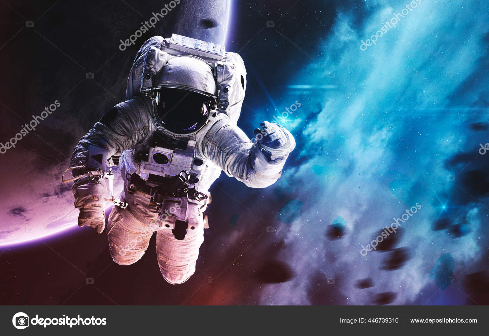 Astronaut. Deep space image, science fiction fantasy in high resolution  ideal for wallpaper and print. Elements of this image furnished by NASA —  Stock Editorial Photo © Shad.off #446739310, image size:1600x1100