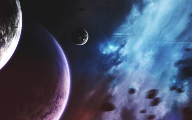 Uzayın keşfedilmemiş gezegenleri. Derin uzay görüntüsü, yüksek çözünürlüklü bilim kurgu fantezisi duvar kağıdı ve baskı için idealdir. Bu görüntünün elementleri NASA tarafından desteklenmektedir