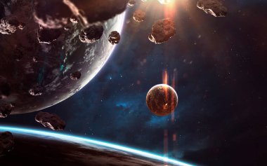Milyarlarca yıldız ve gezegenle sonsuz kozmik bir manzara. Bu görüntünün elementleri NASA tarafından desteklenmektedir