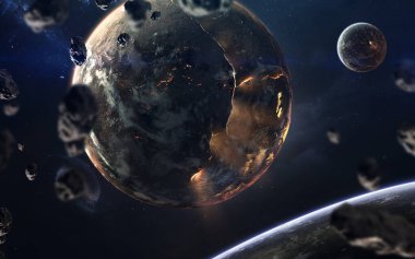 Yanan gezegenin erimiş çekirdeği. Derin uzay görüntüsü, yüksek çözünürlüklü bilim kurgu fantezisi duvar kağıdı ve baskı için idealdir. Bu görüntünün elementleri NASA tarafından desteklenmektedir