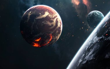 Derin uzay gezegenleri, muhteşem bilim kurgu duvar kağıtları, kozmik manzaralar. Bu görüntünün elementleri NASA tarafından desteklenmektedir