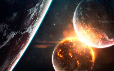 Gezegen felaketi. Bilim kurgu uzayı görselleştirme. Kozmik patlama. Bu görüntünün elementleri NASA tarafından desteklenmektedir