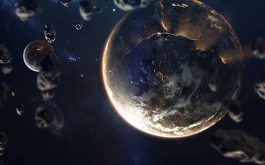 Yanan gezegenin erimiş çekirdeği. Derin uzay görüntüsü, yüksek çözünürlüklü bilim kurgu fantezisi duvar kağıdı ve baskı için idealdir. Bu görüntünün elementleri NASA tarafından desteklenmektedir