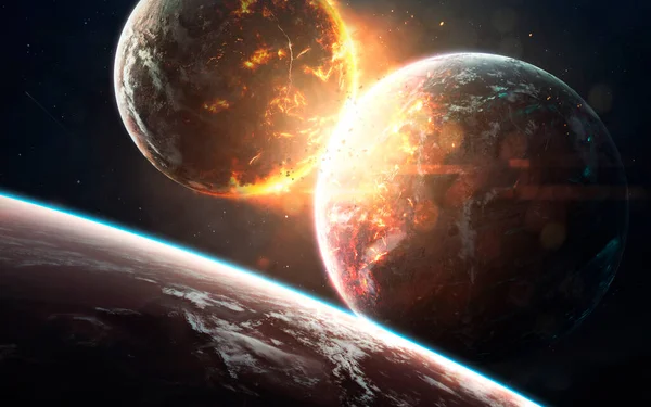 Planet cataclysm. Science fiction space visualisation. Cosmic explosion. Elements of this image furnished by NASA — Stock Photo, Image