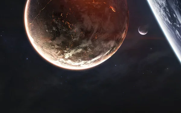 Planetas del espacio profundo, impresionante fondo de pantalla de ciencia ficción, paisaje cósmico. Elementos de esta imagen proporcionados por la NASA — Foto de Stock