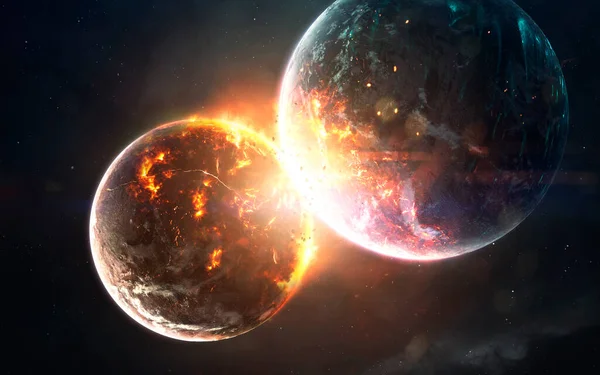 Planet cataclysm. Science fiction space visualisation. Cosmic explosion. Elements of this image furnished by NASA — Stock Photo, Image