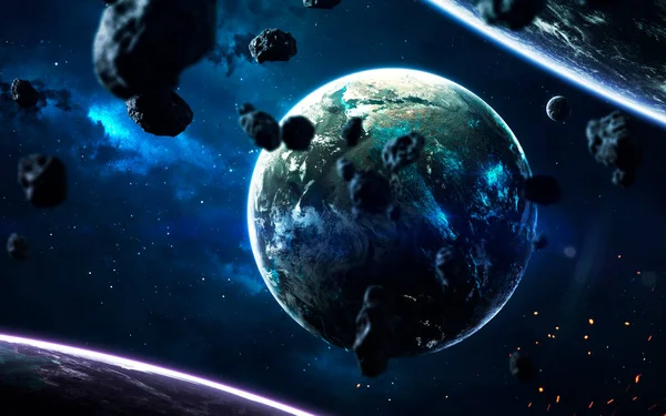 Science-Fiction-Visualisierung im Weltraum. Planetensystem tausende Lichtjahre von der Erde entfernt. Elemente dieses von der NASA bereitgestellten Bildes — Stockfoto