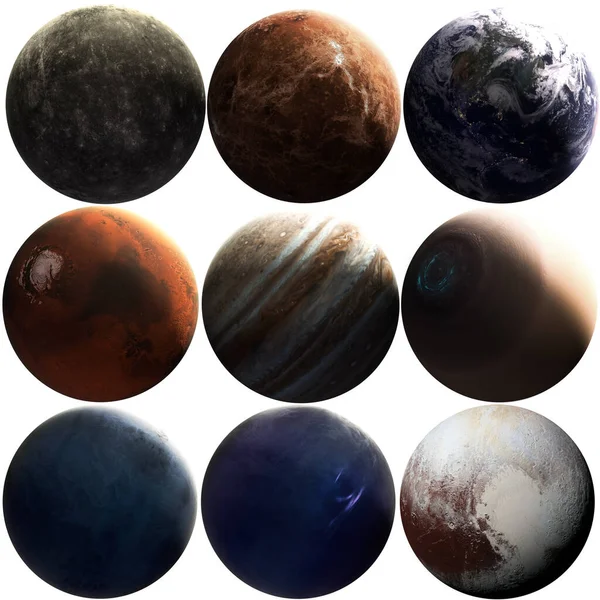 Zestaw planet Układu Słonecznego renderowanych w 3D. Elementy tego obrazu dostarczone przez NASA — Zdjęcie stockowe
